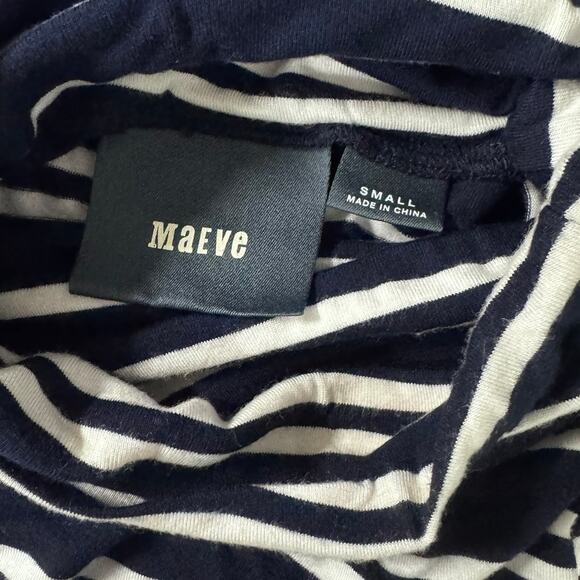 Anthropologie Maeve Womens Small Navy Blue White Stripe Turtleneck Dress - Picture 4 of 7